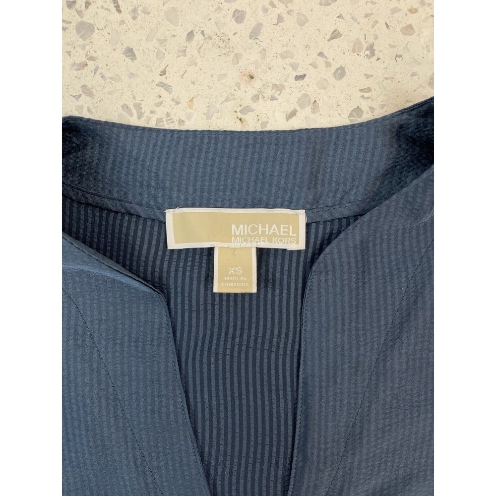 Michael Kors Women XS Blue Navy Solid Satin Tie Top Chambbary Officewear Bow - Picture 7 of 14